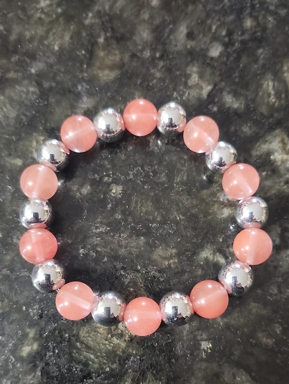 Handmade Cherry Quartz and Silver Beaded Bracelet